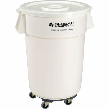 GLOBAL INDUSTRIAL Plastic Trash Can with Lid & Dolly, 44 Gallon White 240462WHB
